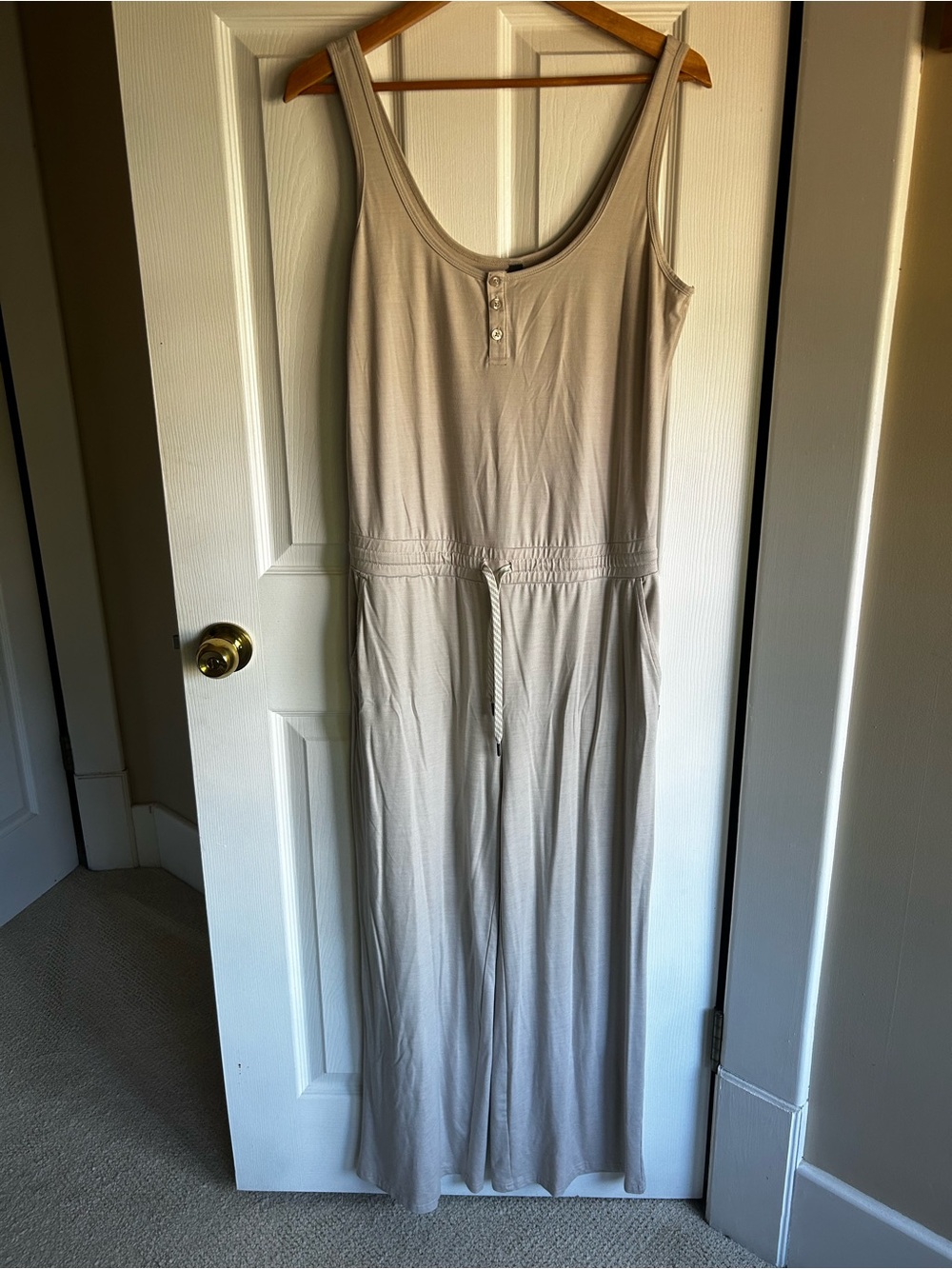 Vuori Beige Sleeveless Henley Jumpsuit